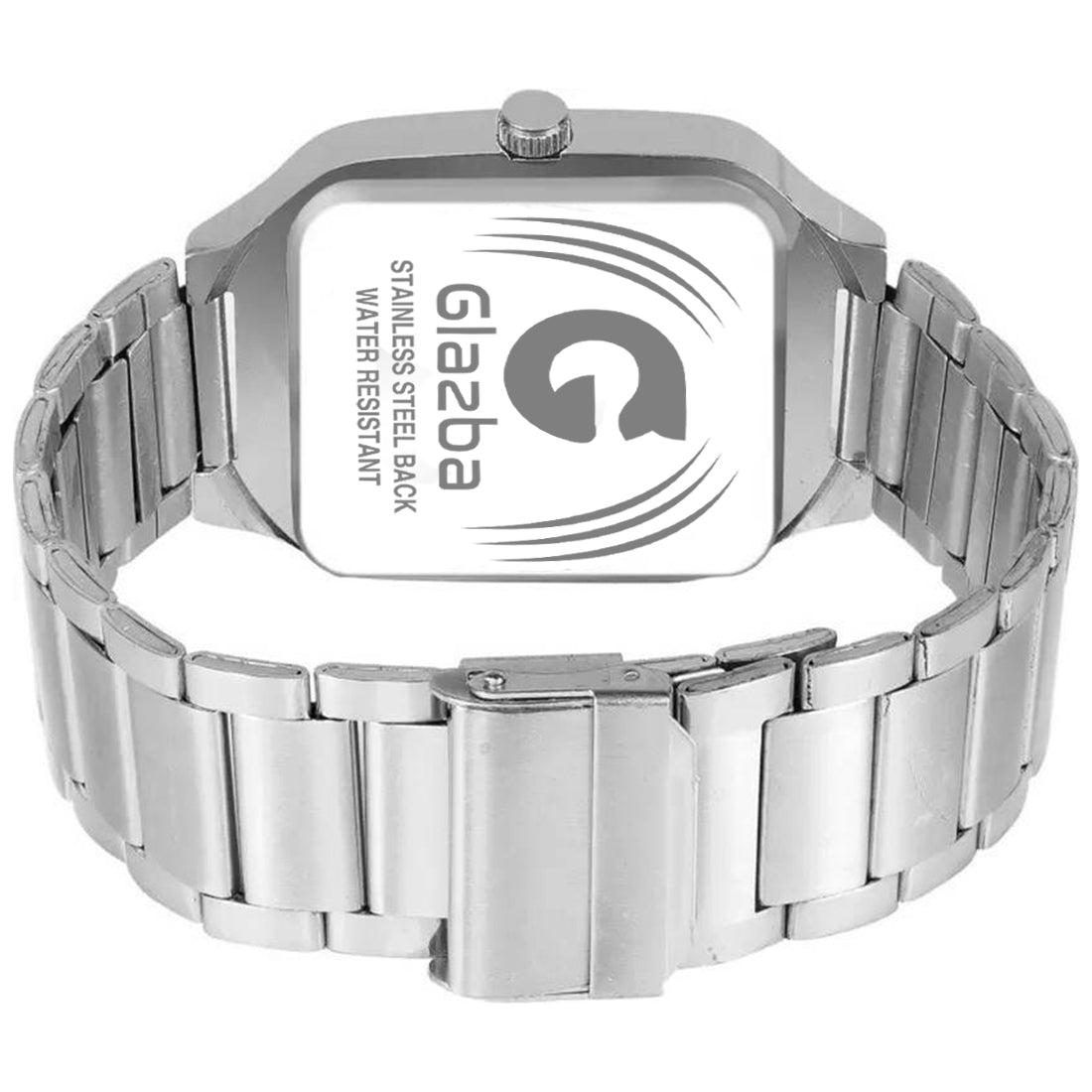 Square White Dial Watch with Silver Stainless Steel Strap - for Men