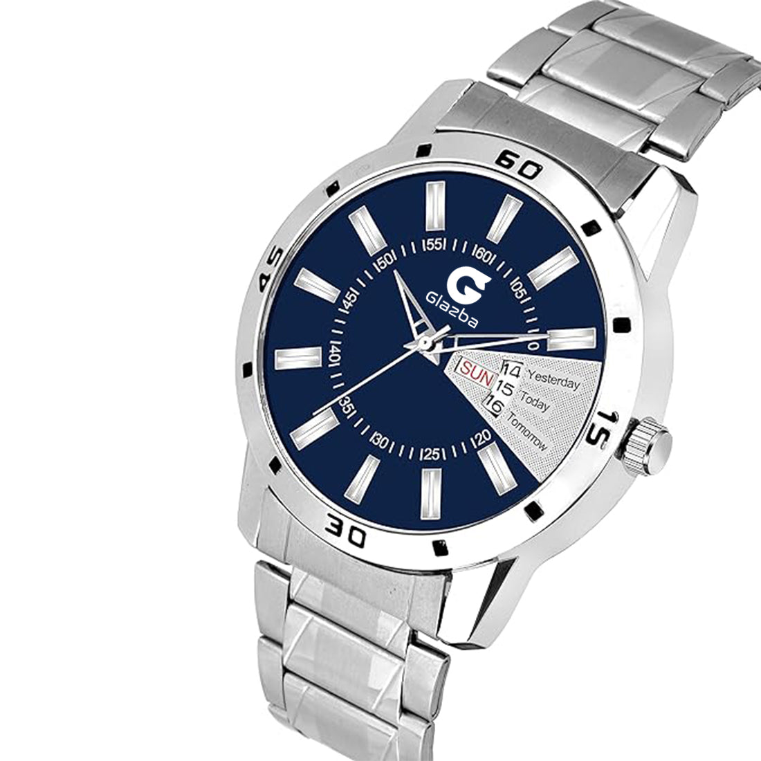 Men’s Two-Tone Blue & Silver Analog Watch – Day & Date Function with Stainless Steel Strap