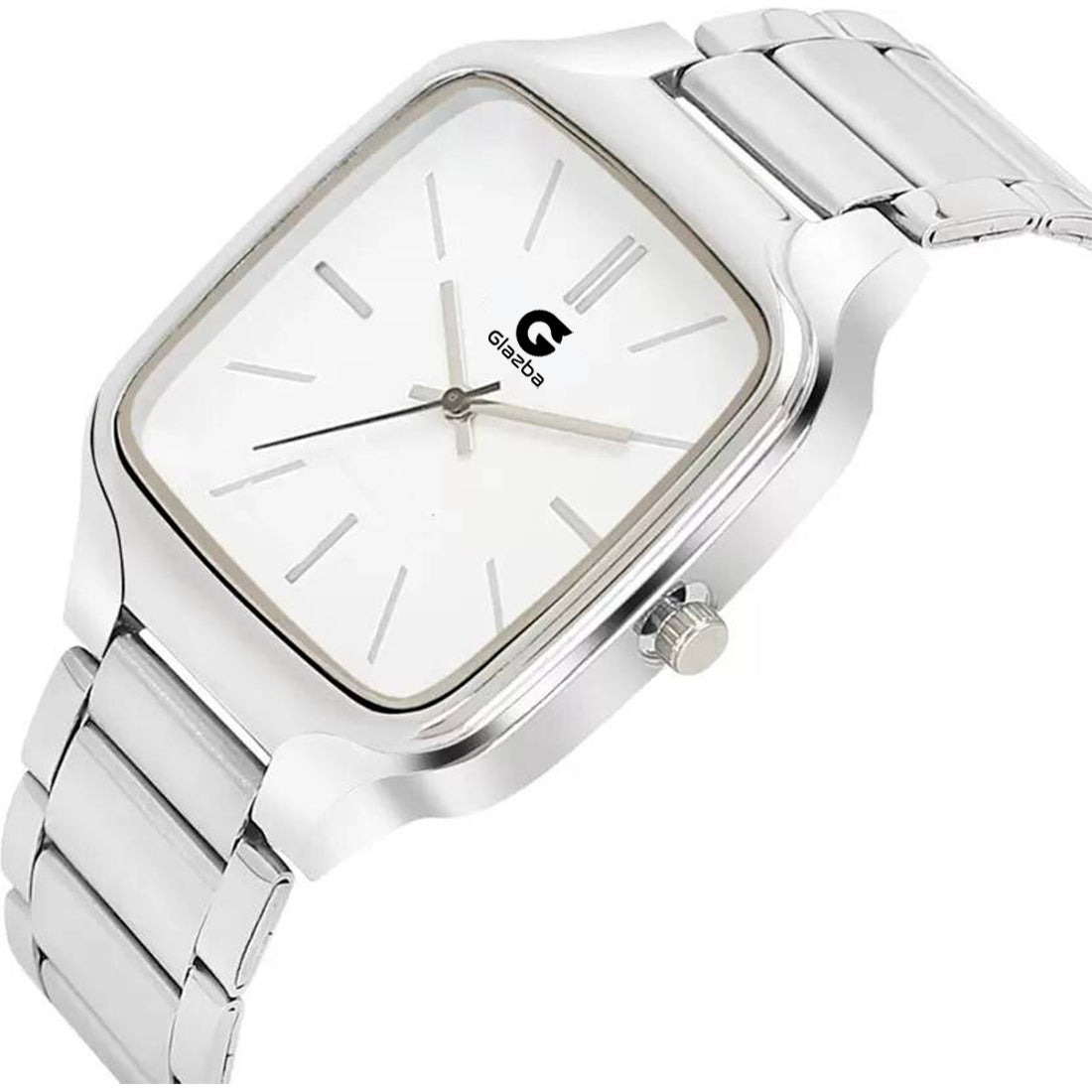 Square White Dial Watch with Silver Stainless Steel Strap - for Men