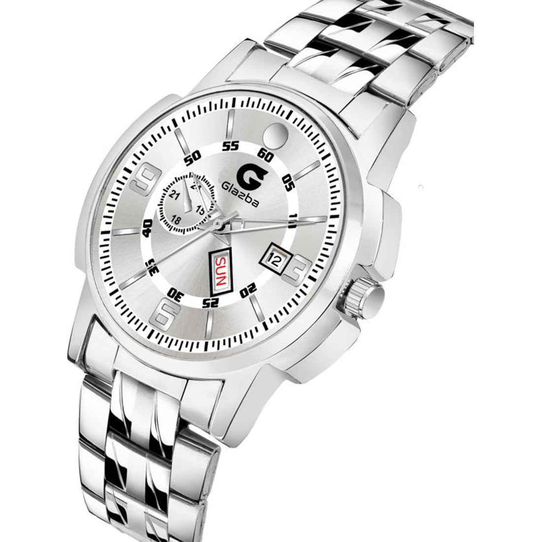 Elegant White Dial Men’s Watch with Day & Date – Classic Stainless Steel Design