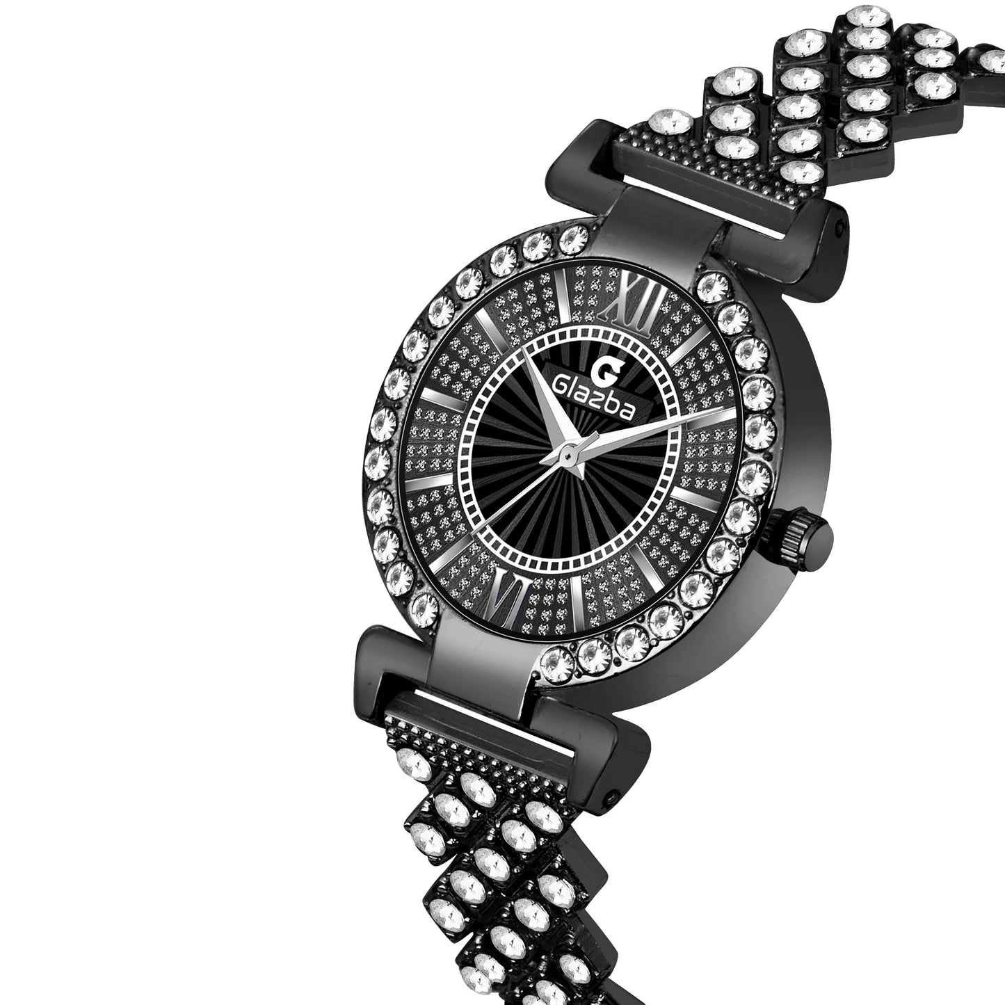 Elegant Black Stone Analog Watch for Women – Stainless Steel Chain