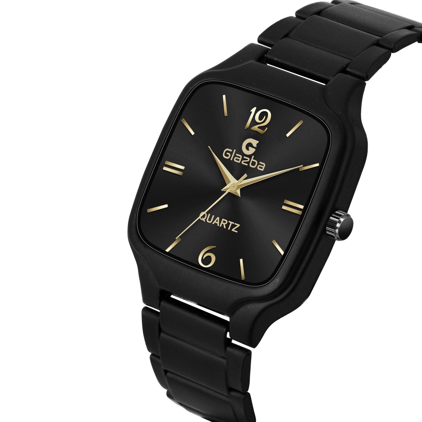 Stylish Black Square Watch with Golden Dial – For Men