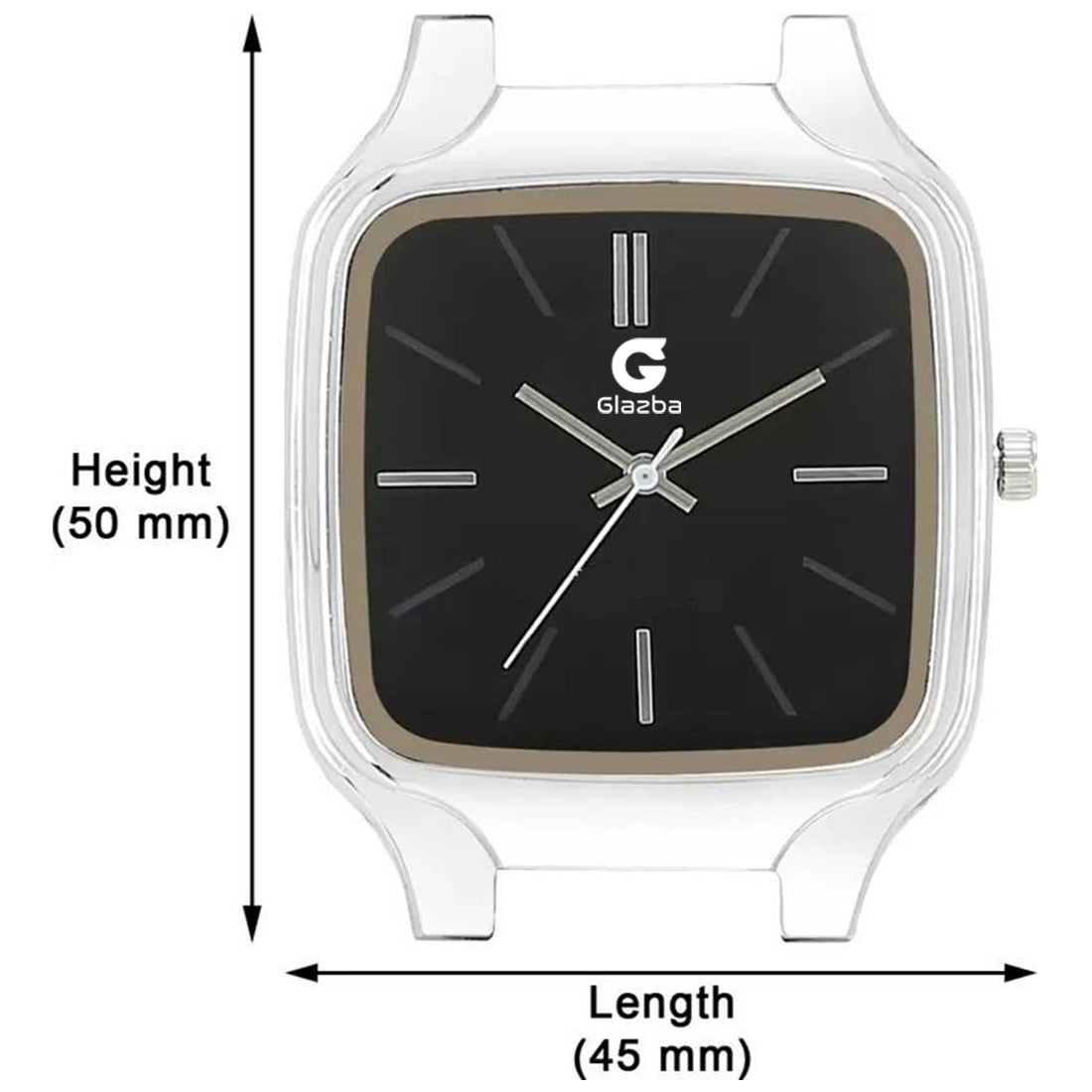 Square Black Dial Watch with Silver Stainless Steel Strap - for Men