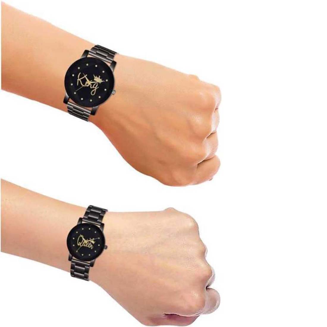 King Queen Combo Analog Watch With Metal Chain - For Couples