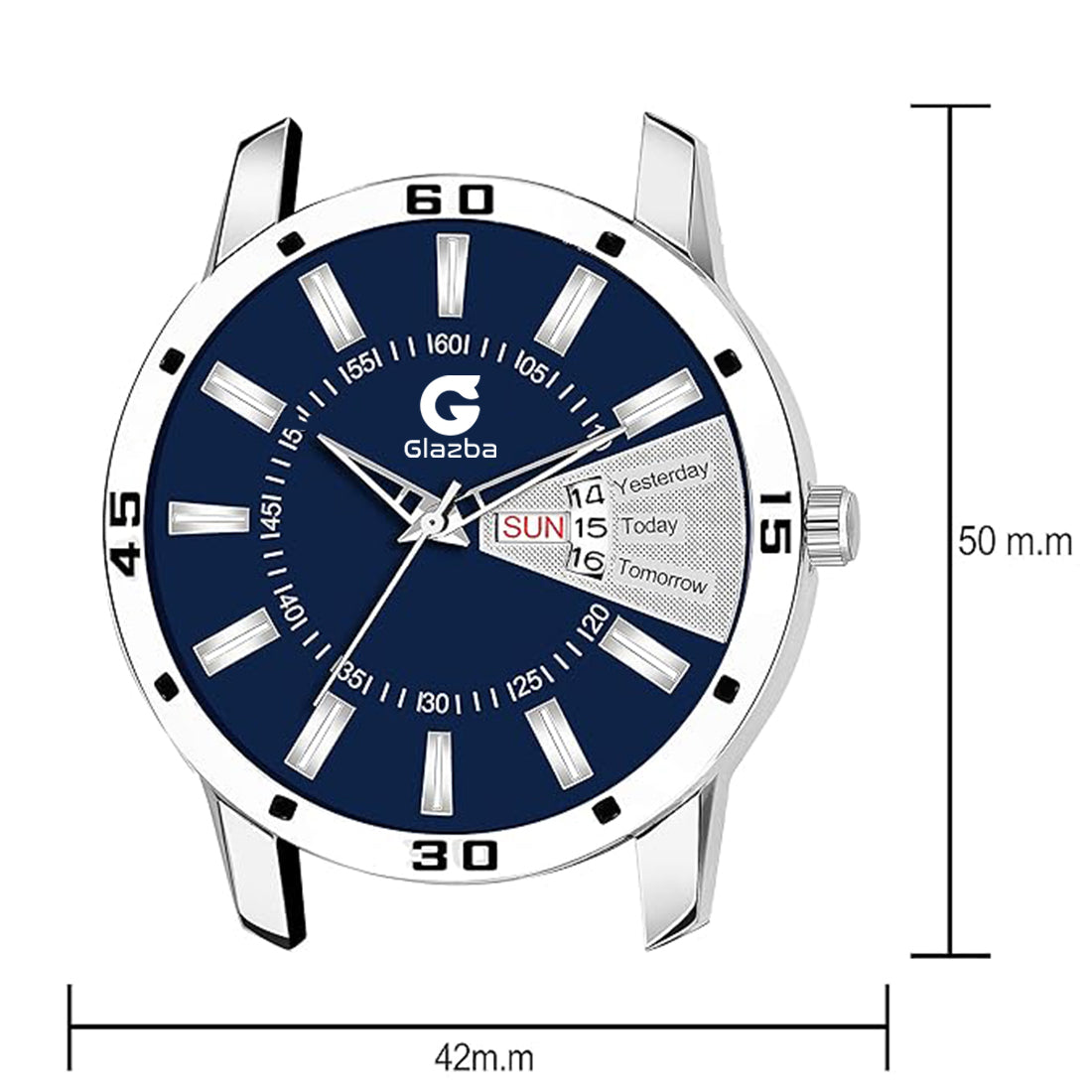Men’s Two-Tone Blue & Silver Analog Watch – Day & Date Function with Stainless Steel Strap