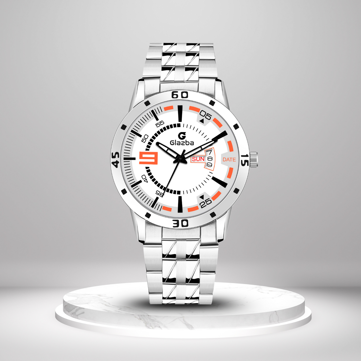 Glazba Signature 9 White Dial Analog Watch with Day & Date – For Men