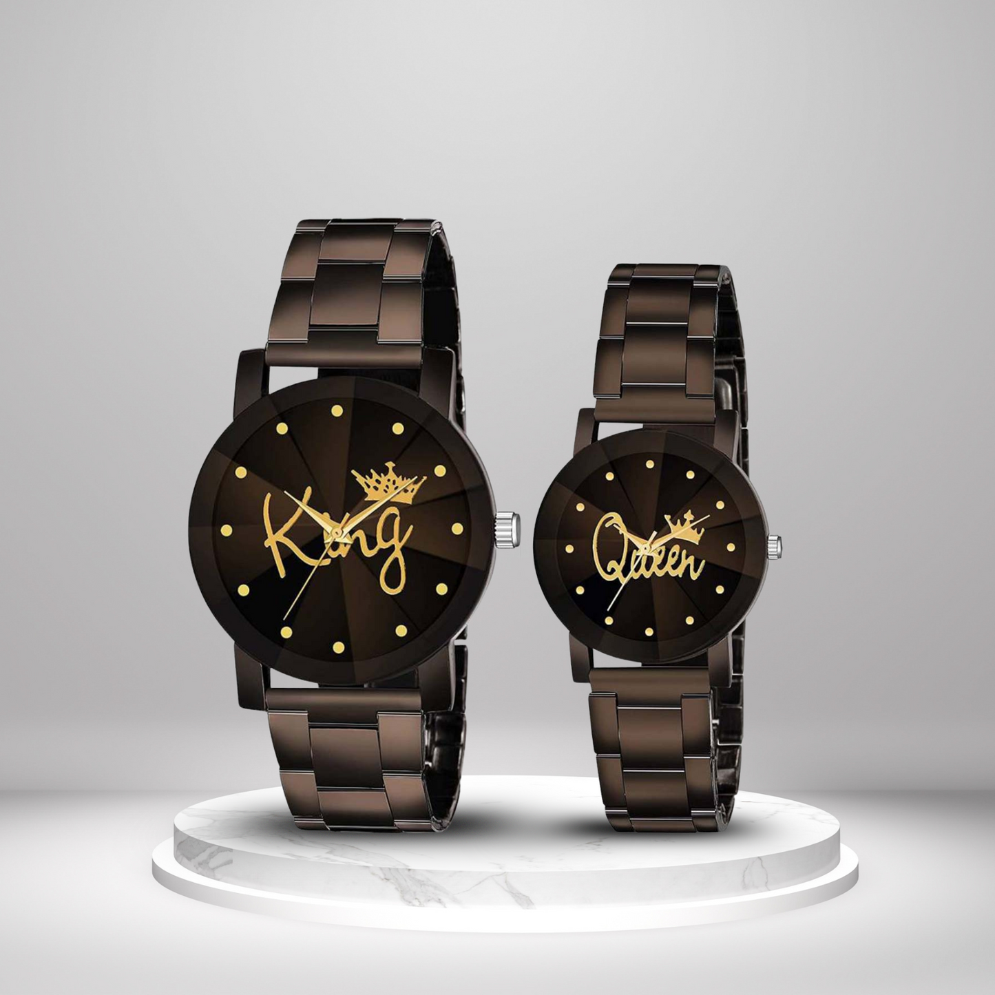 King Queen Combo Analog Watch With Metal Chain - For Couples