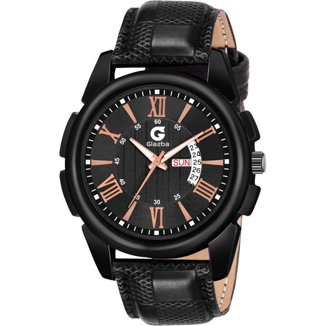 Textured Leather Analog Watch with Day & Date – For Men