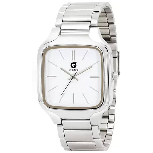 The Sleek Square Watch with Silver Stainless Steel Strap - for Men