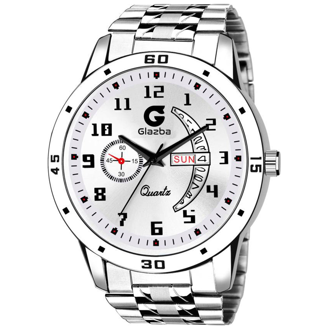Men's Analog Watch with Day & Date Function – Silver Stainless Steel Chain Strap