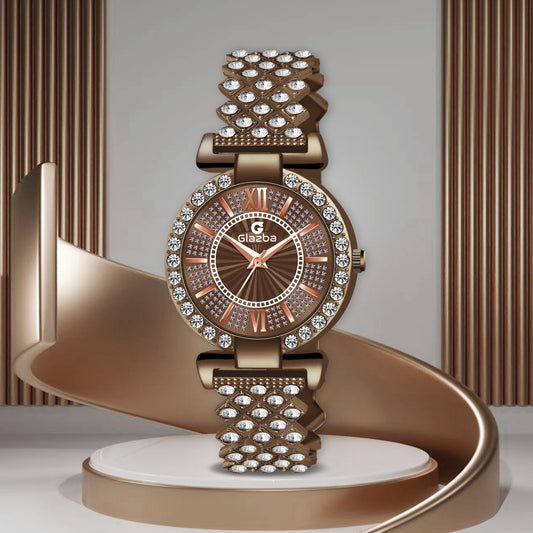 Elegant Brown Stone Analog Watch for Women – Stainless Steel Chain