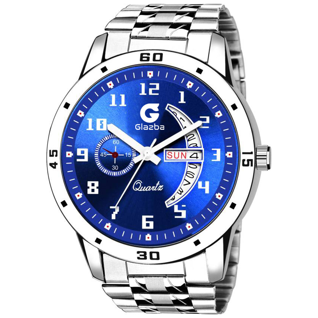 Men's Analog Watch with Day & Date Function – Silver Stainless Steel Chain Strap