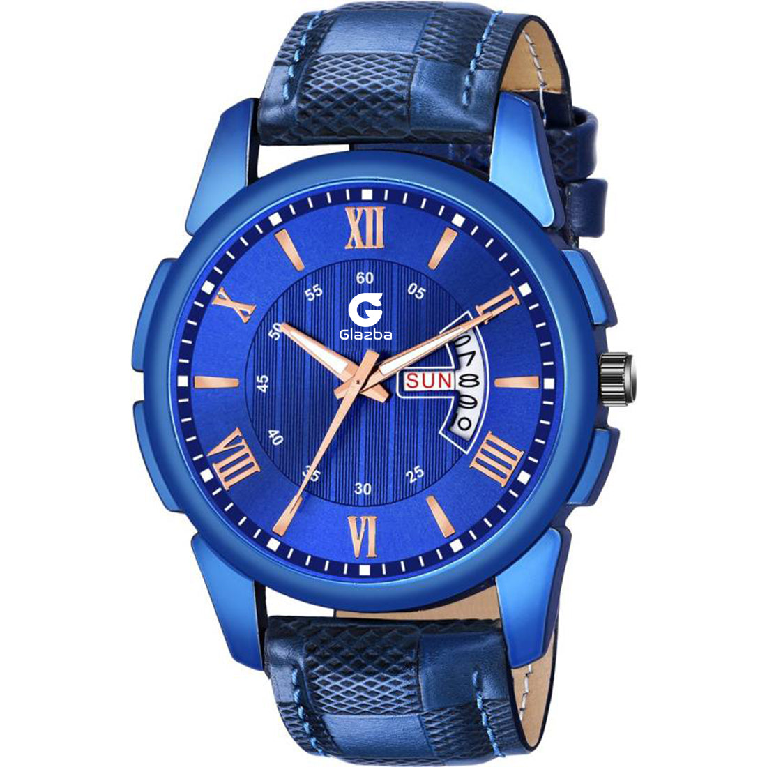 Textured Leather Analog Watch with Day & Date – For Men