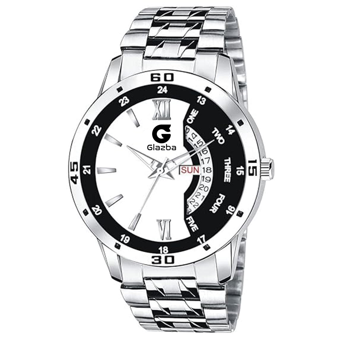 Men's Stylish Dual Colour Analog Watch with Day & Date Function –  Stainless Steel Chain