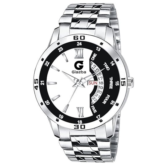 Men's Stylish Dual Colour Analog Watch with Day & Date Function –  Stainless Steel Chain