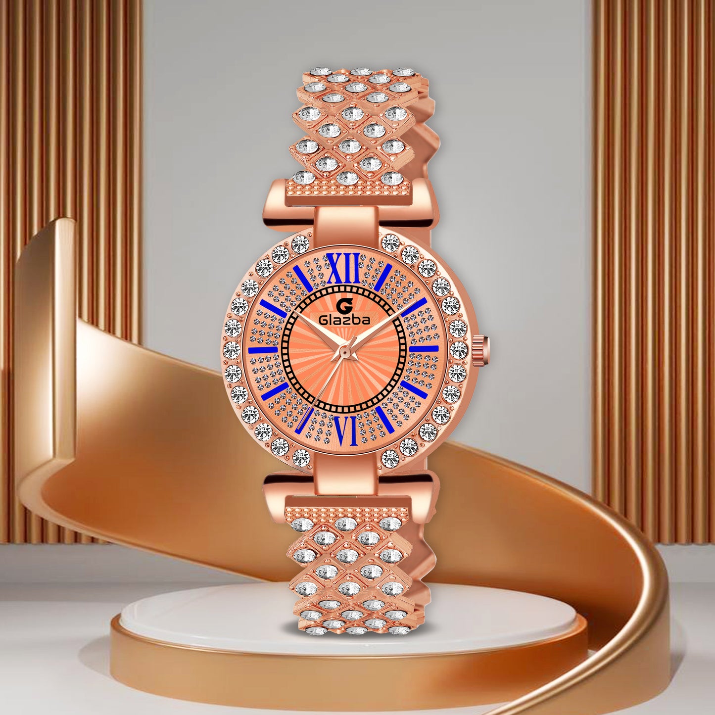 Elegant Rose Gold Stone Analog Watch for Women – Stainless Steel Chain