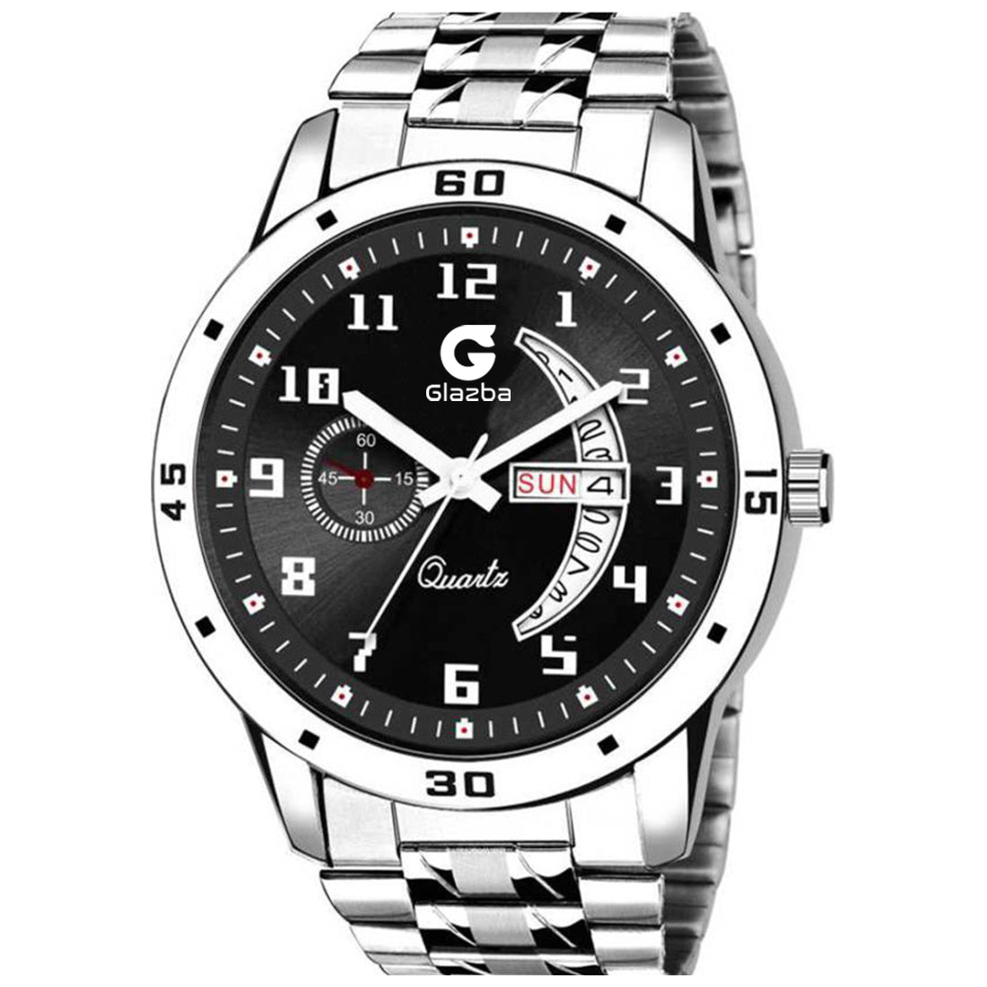Men's Analog Watch with Day & Date Function – Silver Stainless Steel Chain Strap