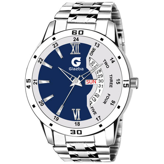Men's Stylish Dual Colour Analog Watch with Day & Date Function –  Stainless Steel Chain