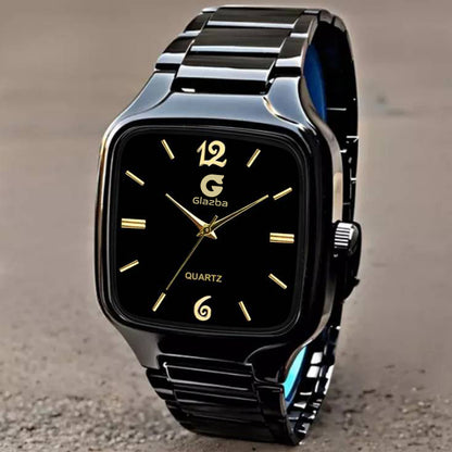 Black Square Watch with Golden Dial – For Men