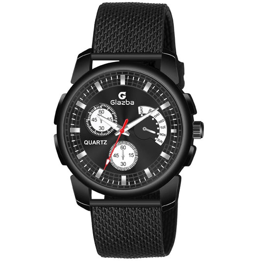 Glazba Black Sikka Chrono Dial Quartz Watch – Multi-Function Design for Men