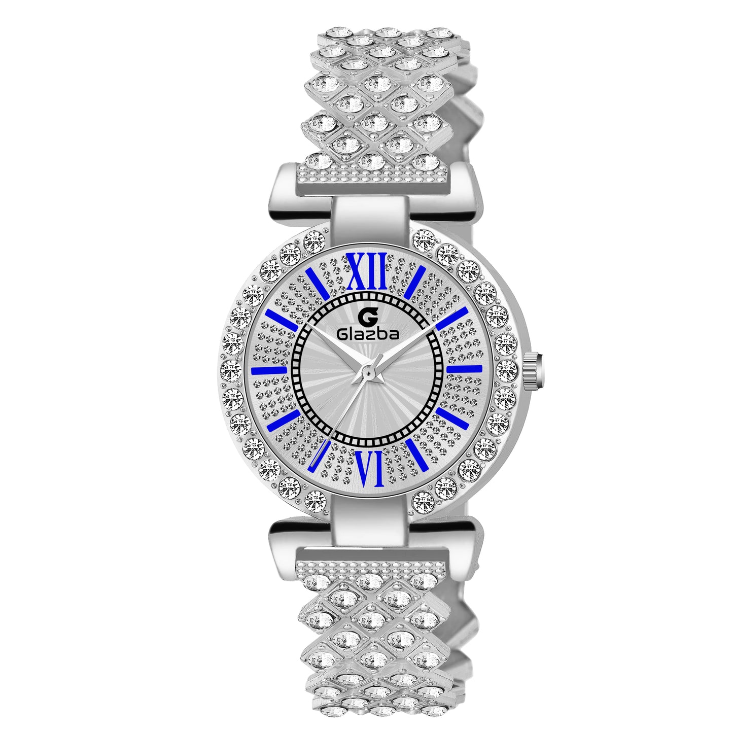 Elegant Silver Stone Analog Watch for Women – Stainless Steel Chain
