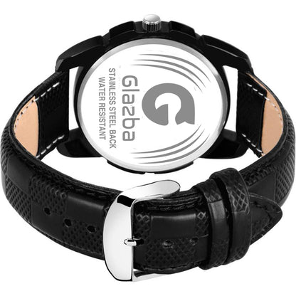 Textured Black Leather Analog Watch with Day & Date – For Men