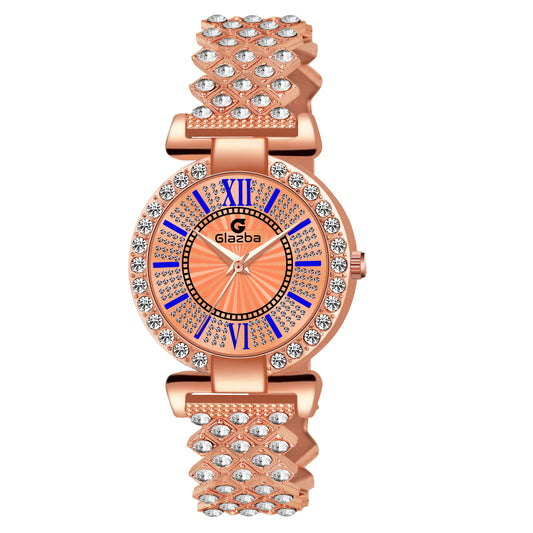 Elegant Rose Gold Stone Analog Watch for Women – Stainless Steel Chain