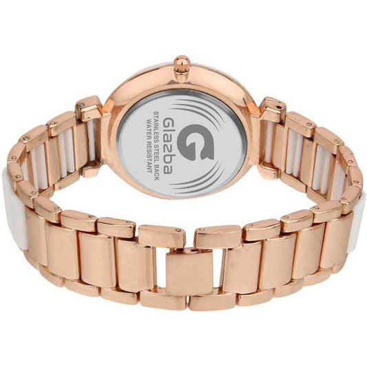 Elegant White Stone Analog Watch for Women – Stainless Steel Chain