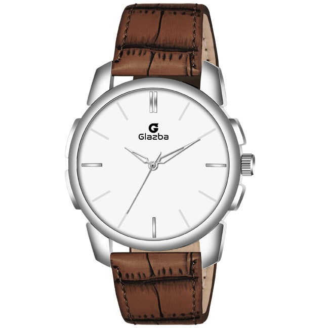 Classic White Dial Watch with Black & Brown Leather Straps - for Men