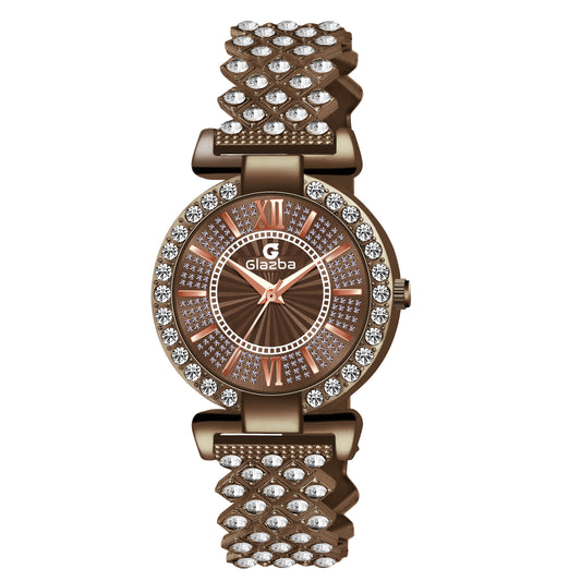 Elegant Brown Stone Analog Watch for Women – Stainless Steel Chain