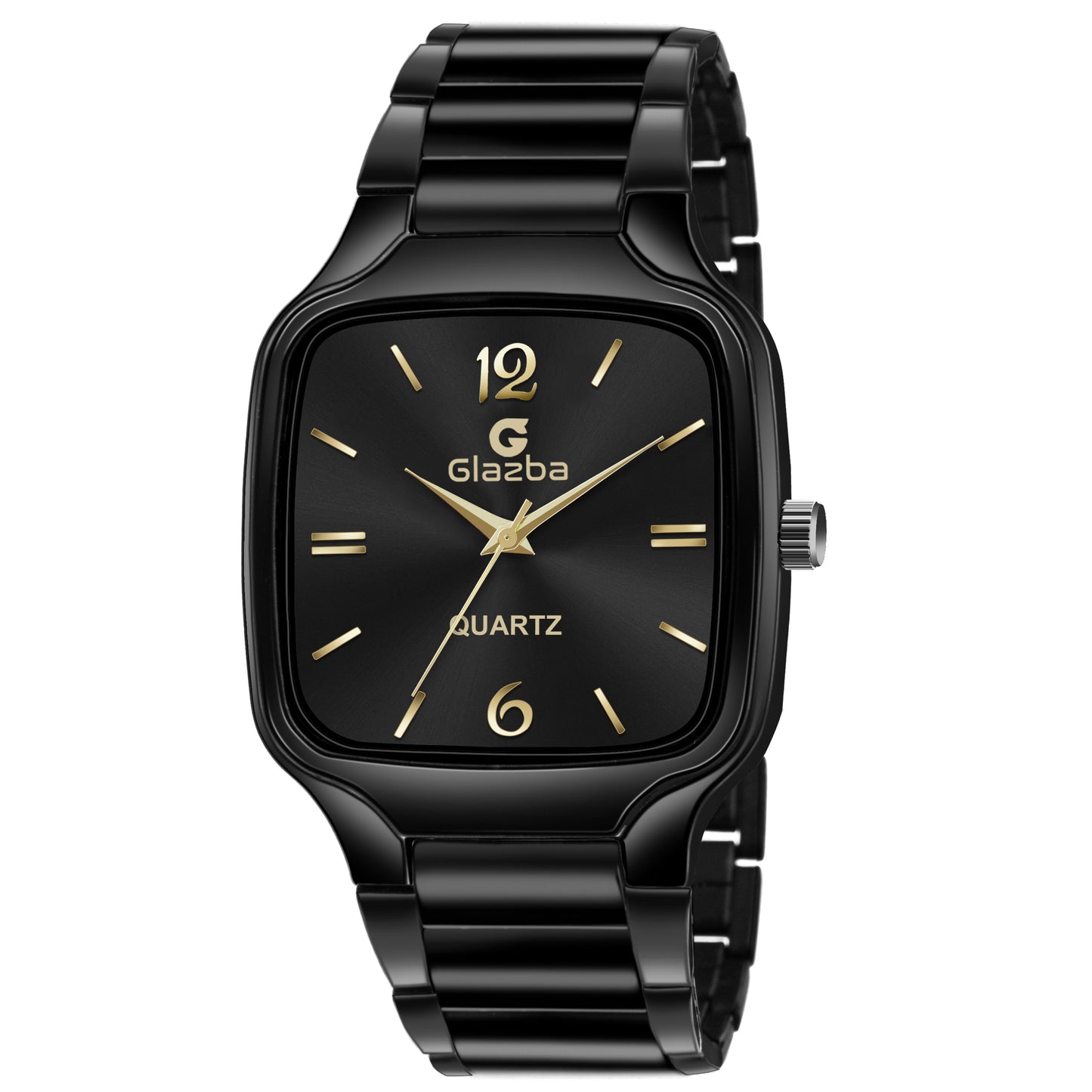 Stylish Black Square Watch with Golden Dial – For Men