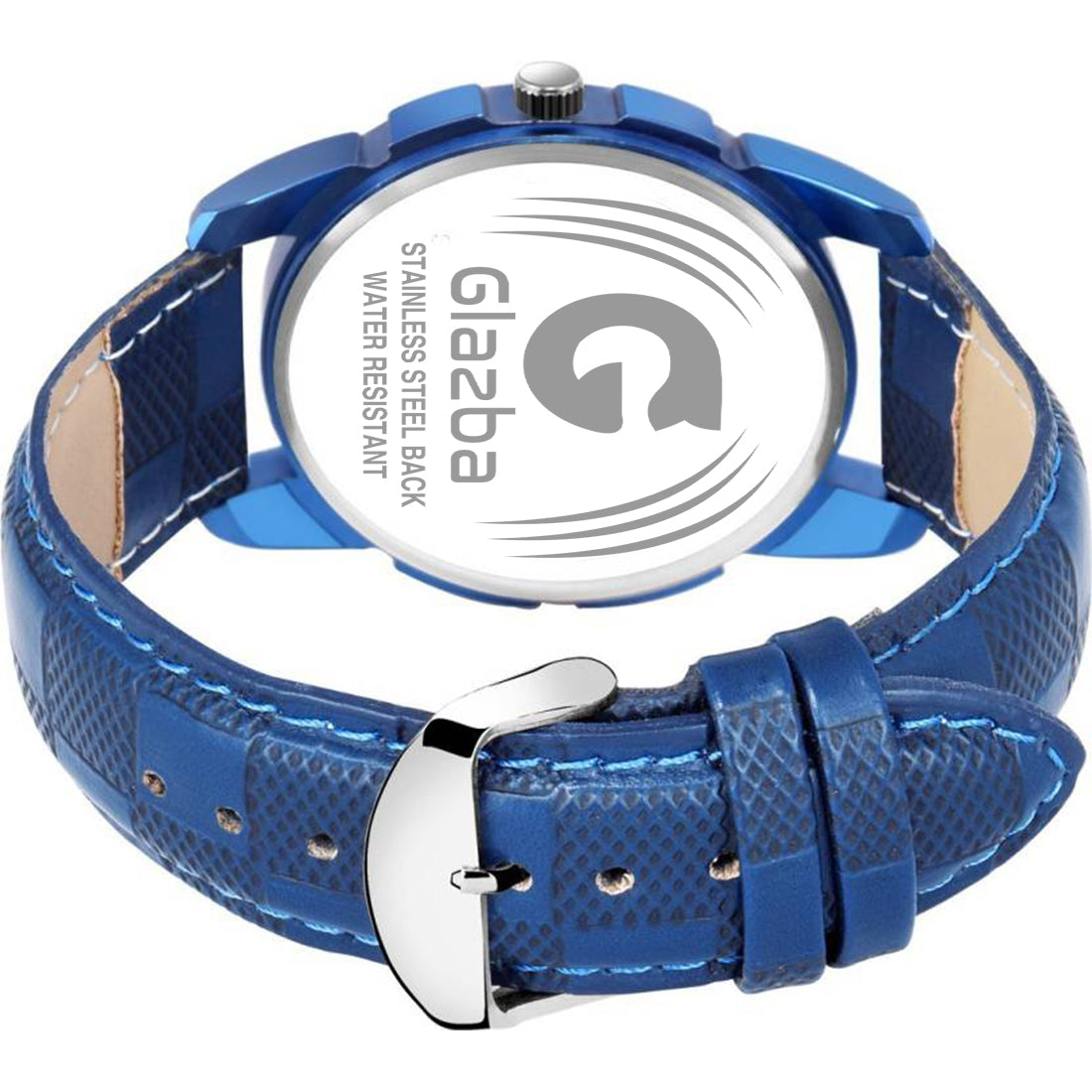 Textured Blue Leather Analog Watch with Day & Date – For Men
