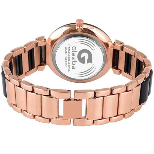 Elegant Black Stone Analog Watch for Women – Stainless Steel Chain