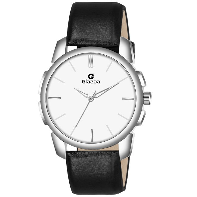 Classic White Dial Watch with Black & Brown Leather Straps - for Men