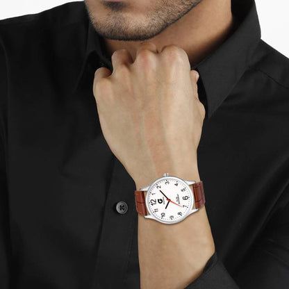 Bold & Classic: Brown Number Dial Leather Analog Watch – For Men