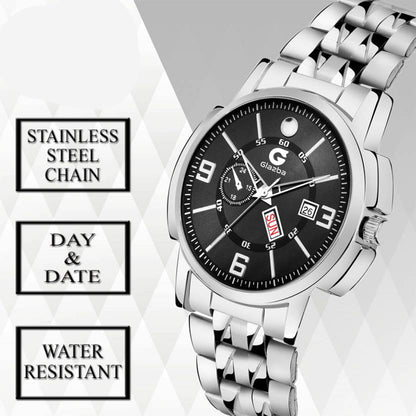 Men’s Black Stainless Steel Analog Watch with Day & Date – Bold & Timeless Style