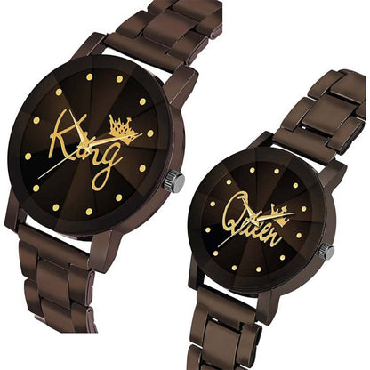 King Queen Combo Analog Watch With Metal Chain - For Couples