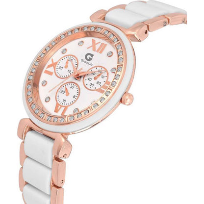 Elegant White Stone Analog Watch for Women – Stainless Steel Chain
