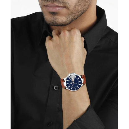 Blue & Silver Dial with Brown Leather Belt Analog Watch - For Men