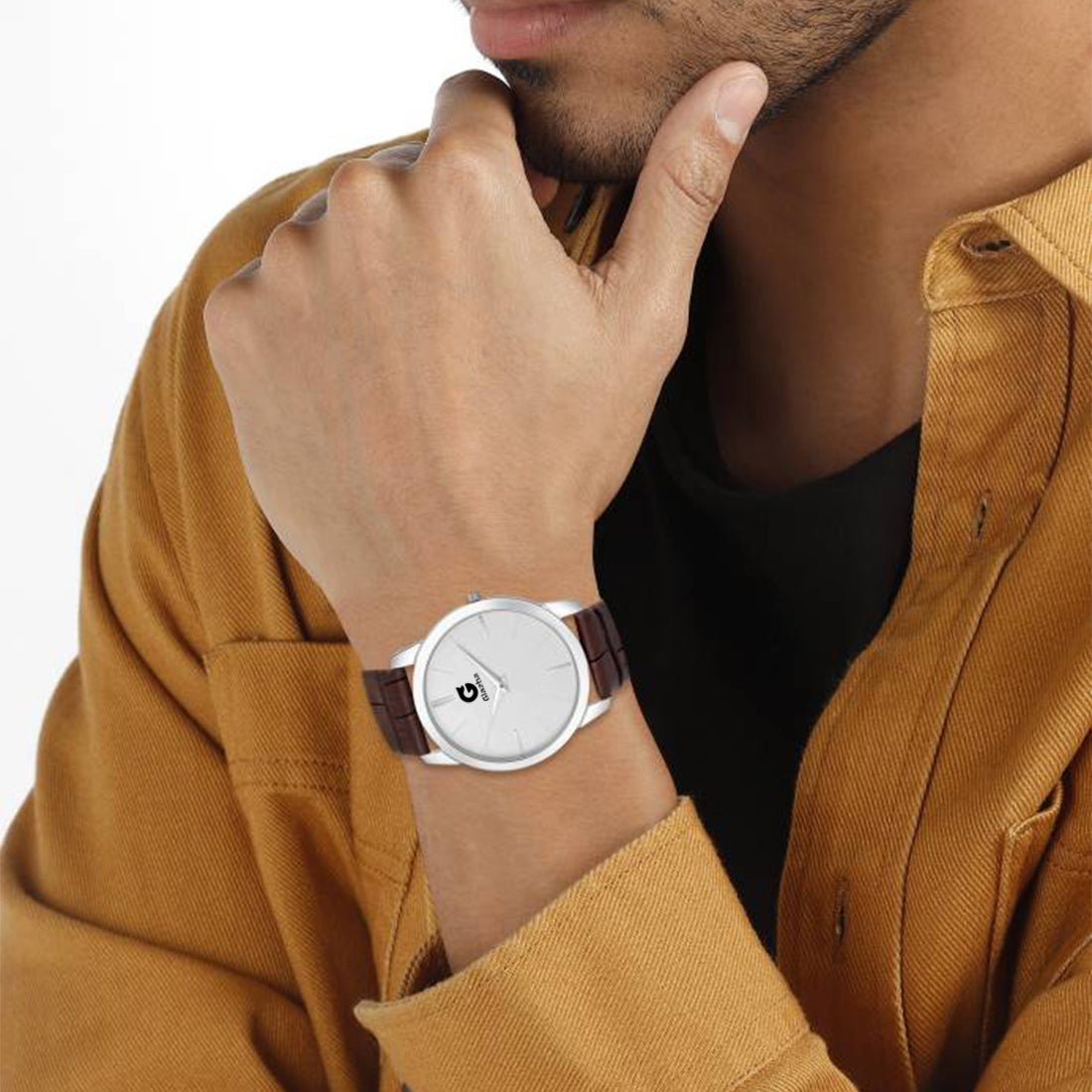 Slim Brown Casual Analog Watch with Leather Strap – For Men