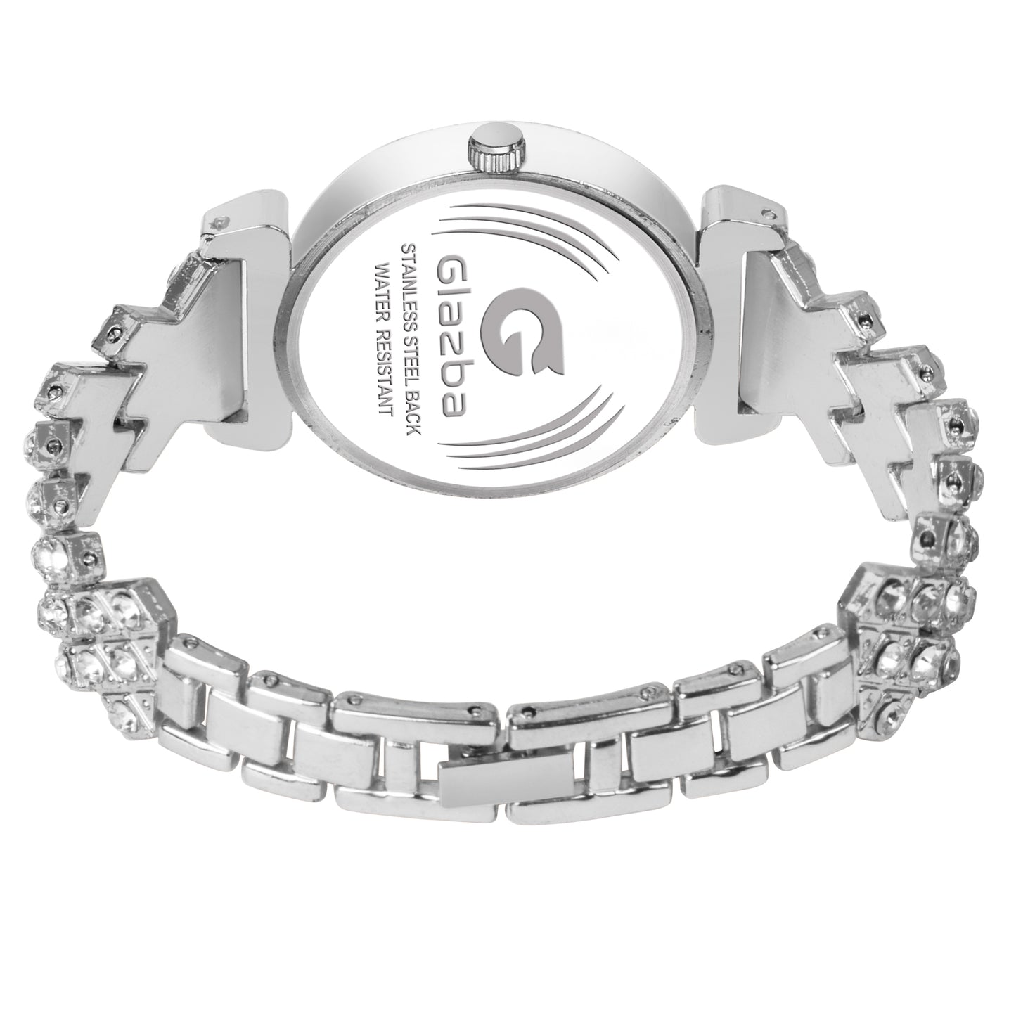 Elegant Silver Stone Analog Watch for Women – Stainless Steel Chain