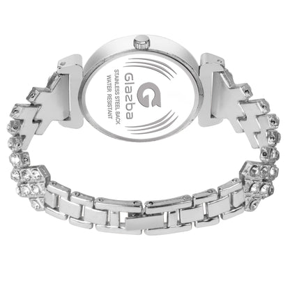 Elegant Silver Stone Analog Watch for Women – Stainless Steel Chain