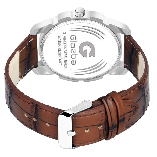 Classic White Dial Watch with Brown Leather Strap – For Men