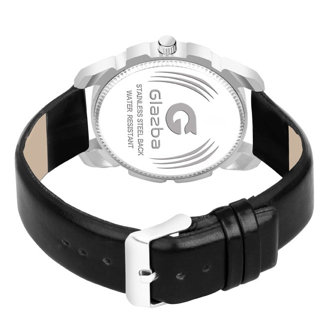 Classic White Dial Watch with Black Leather Strap – For Men