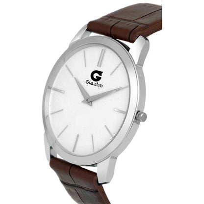 Slim Brown Casual Analog Watch with Leather Strap – For Men