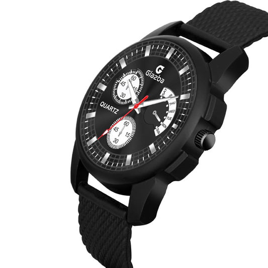 Glazba Black Sikka Chrono Dial Quartz Watch – Multi-Function Design for Men