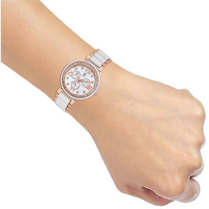 Elegant White Stone Analog Watch for Women – Stainless Steel Chain
