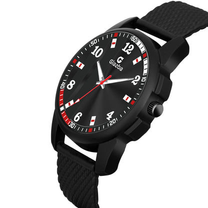 Glazba Black Sikka Red Dial Quartz Watch – Bold Multi-Function Look for Men