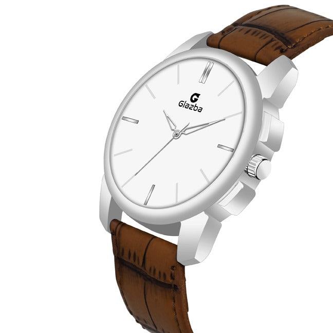Classic White Dial Watch with Brown Leather Strap – For Men