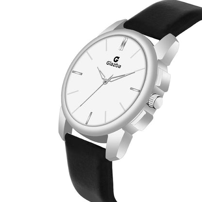 Classic White Dial Watch with Black Leather Strap – For Men